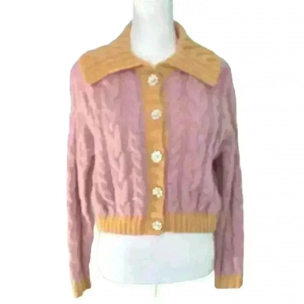 LUSH Wool Blend Soft Cropped Sweater Jacket Blazer W Crystal Buttons. Sz Small.